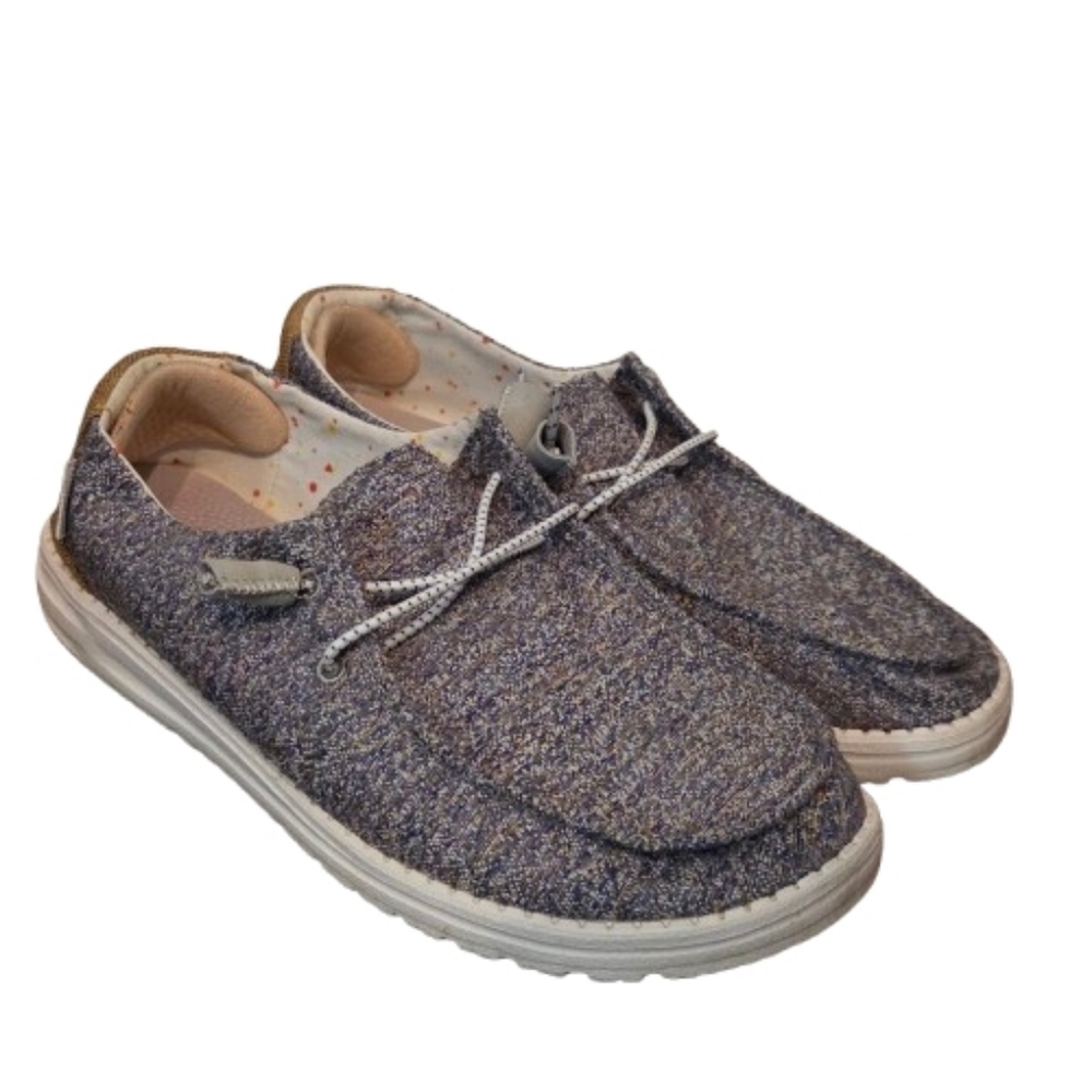 Hey Dude Shoes Womens 9 Wendy Mustard Mix Sneakers Gray Lace Up Low Top Comfort